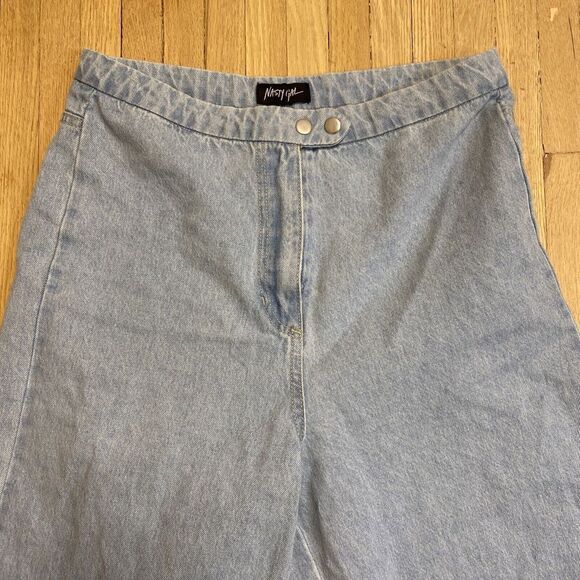 NWT Nasty Gal Women’s Size 10 Blue High Waist Wide Leg Light Blue Jeans Culottes - Picture 2 of 10